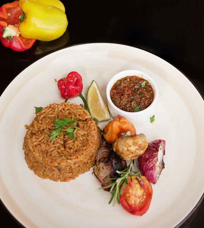 Jollof rice mid section on Terraform Restaurant website